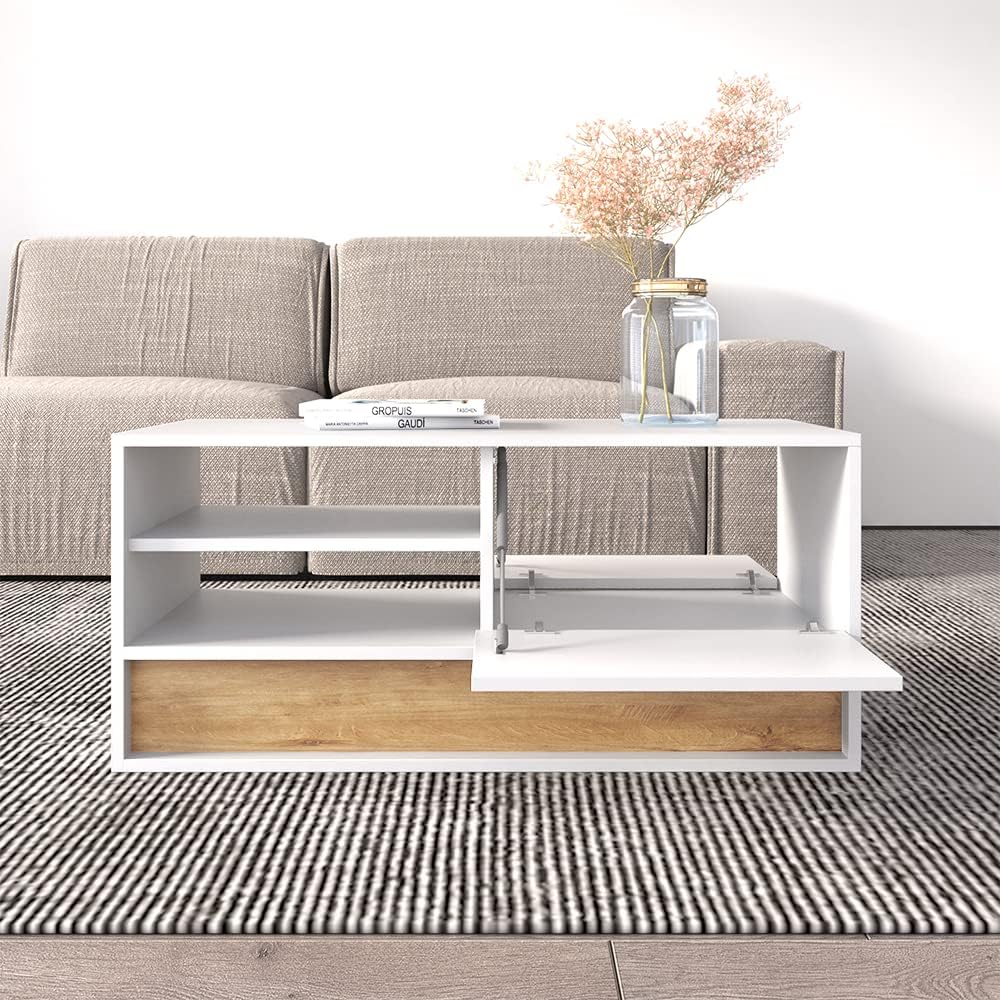 Meble Furniture Vision 06 39" Coffee Table — Modern Rectangular Design — Durable Engineered Wood, 39 x 19 x 16 in — White/Oak