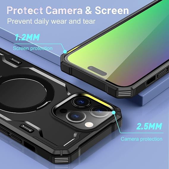 for iPhone 15 Pro Max Case, [Compatible with Magsafe] [Invisible Built in Stand & Ring Holder] MIL-Grade, Dual Layer Shockproof Full Protective Case for 15 Pro Max-Black