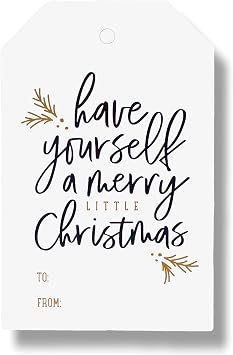 50 Pack Christmas Gift Tags with String Attached, Black and White Gift Tags for Christmas Presents, Personalized Holiday Xmas to from Gift Name Tags (3X2)