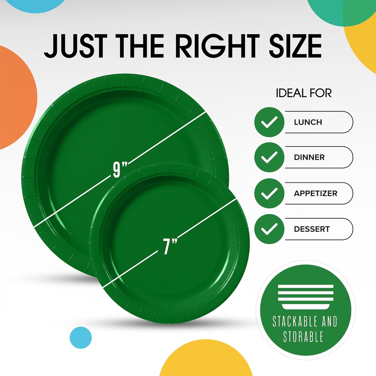 Exquisite Emerald Green Paper Plates Disposable Heavy Duty 100 Pcs - 50-7" & 50-9" Emerald Green Disposable Plates For Party Heavy Duty Paper Plate 350 GSM Birthday Party Supplies Plate Set