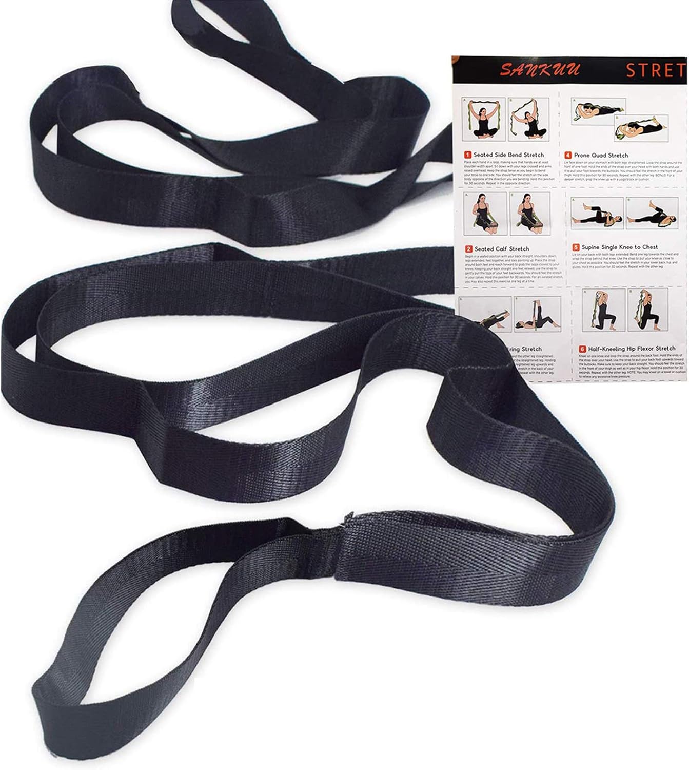 12 Loops Yoga Stretch Strap for Physical Therapy with Exercise Instruction