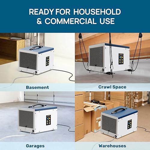 Miniatura 6 de ARGENDON Deshumidificador Crawlspace con bomba, deshumidificador comercial de 70 pintas para sótano con manguera de drenaje, descongelación