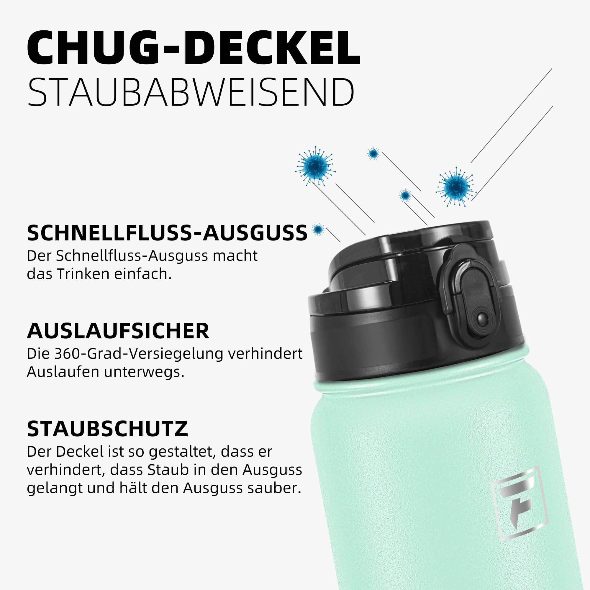 Fanhaw 600ml Trinkflasche Edelstahl mit 1 Deckel (Chug Deckel) - Für Schule, Kinder, Frauen, Männer | Auslaufsicher & Schweißfest mit Anti-Staub Deckel (Grün Rosa)