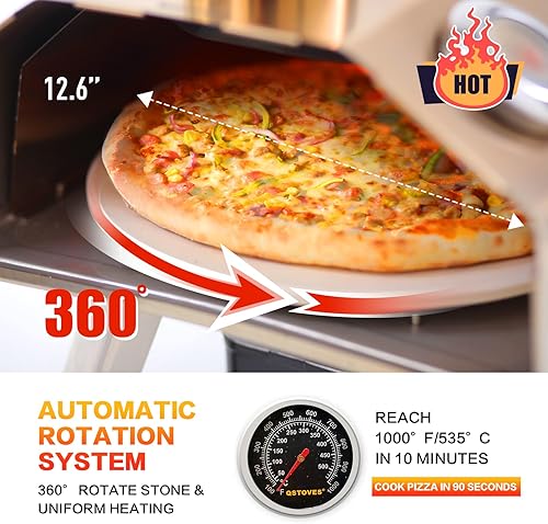 Miniatura 4 de Horno de pizza 2 en 1 para exteriores, horno de pizza de pellets de madera de 12 pulgadas con piedra de pizza giratoria automática, portátil, parte
