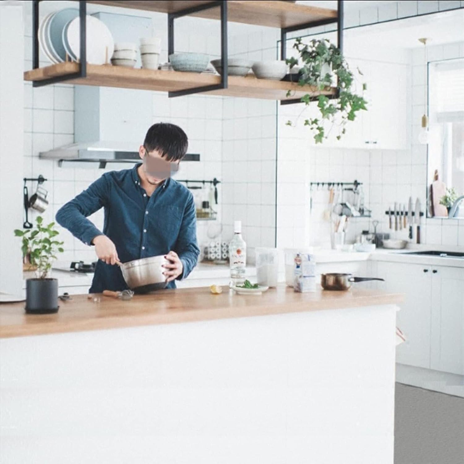 Ceiling Hanging Storage Shelf for Plants, Wine Rack, Pots & Pans – Solid Wood & Metal, 150x30x80cm