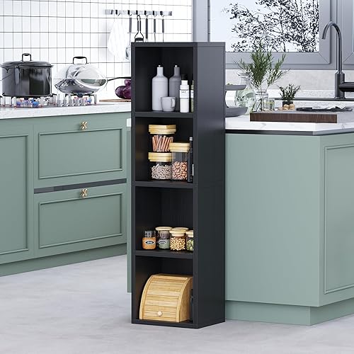 Miniatura 5 de Estantería y estantería abierta moderna de 4 niveles, estantes de almacenamiento de pie, estante de almacenamiento de cubo de madera para oficina en