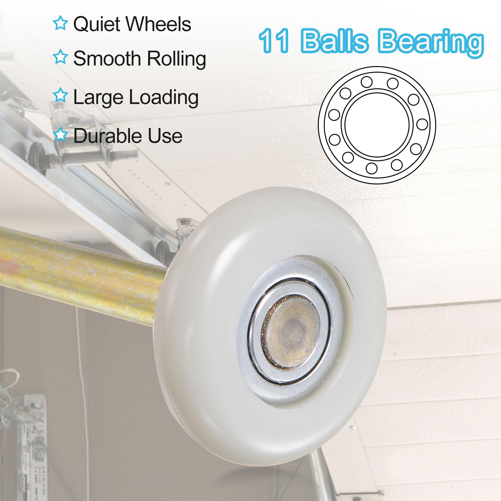 QUARKZMAN 10pz Rulli per Porte Garage in Nylon da 1.8" per Binario da 2", Asta da 3.3" Ruote Silenziose per Porte Garage, Cuscinetto di Precisione 6200zz con 11 Sfere, Bianco