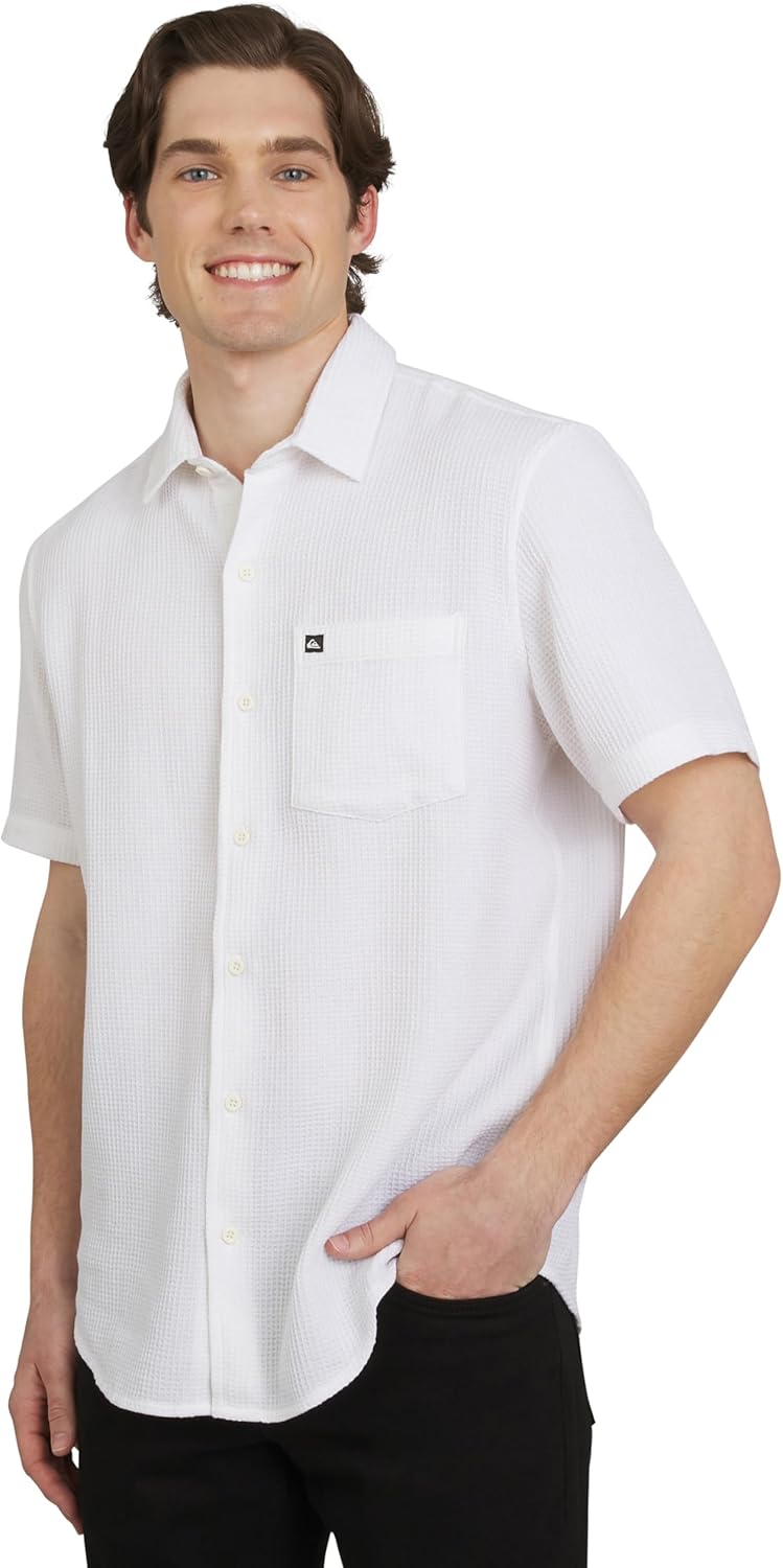 Quiksilver Men's Premium Cotton Short Sleeve Button Up Waffle Woven Shirt