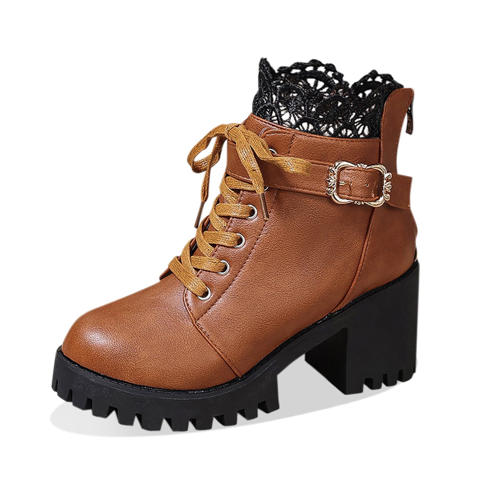 Botines De Mujer Moda Invierno Con Encaje Trasero Cremallera Plataforma Botas Con Tacón