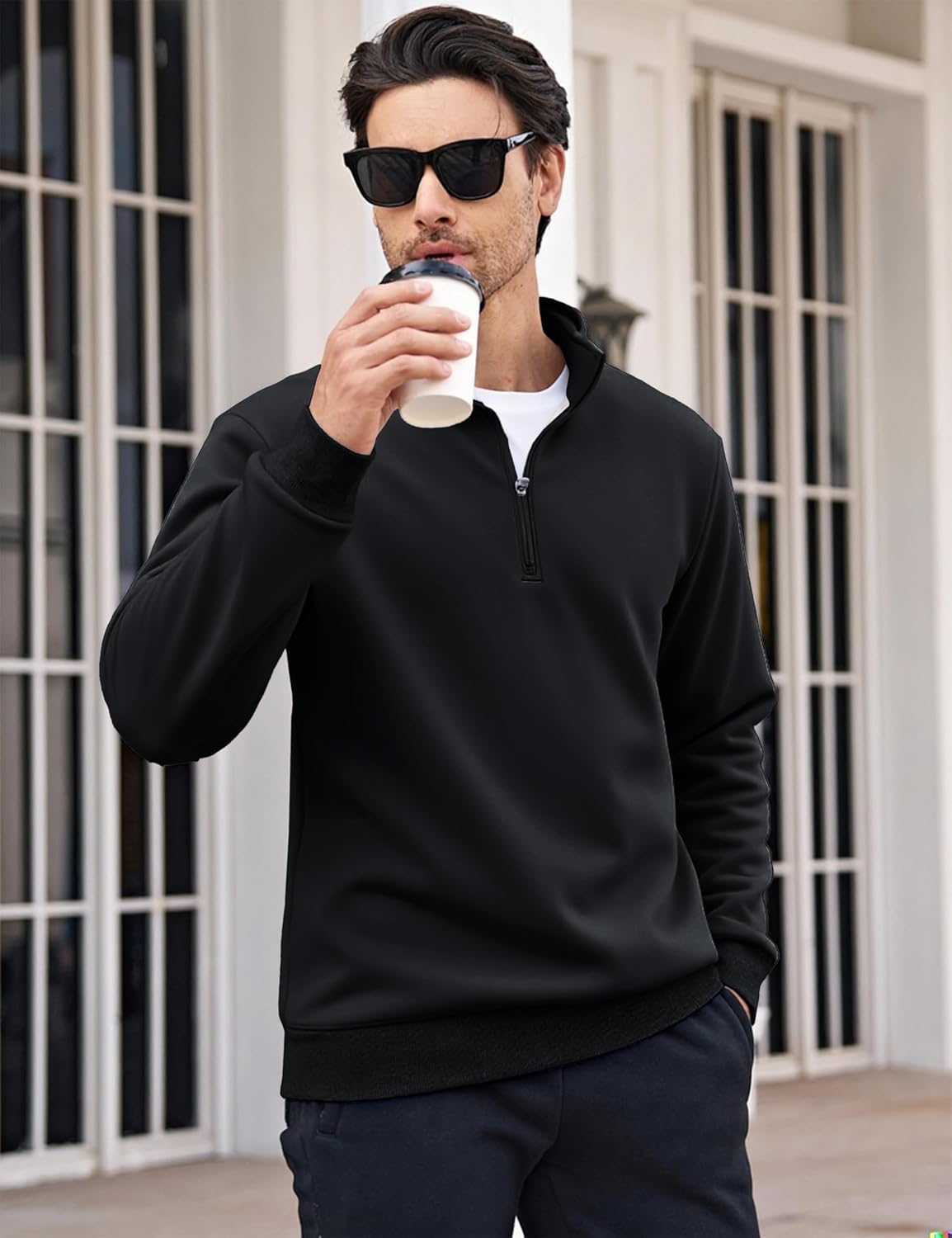 MAGCOMSEN Men's Sherpa Lined Quarter Zip Fleece Heavyweight Pullover Winter Warm Sweatshirts - Image 2