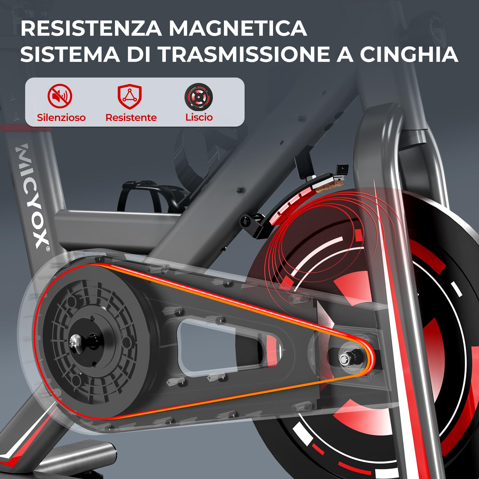 Micyox Cyclette da Casa, TH-X3 Bici da Fitness Magnetica, Resistenza Regolabile, Monitor Multifunzione, Porta Celullare, Cardio-Training Cyclette Professionale