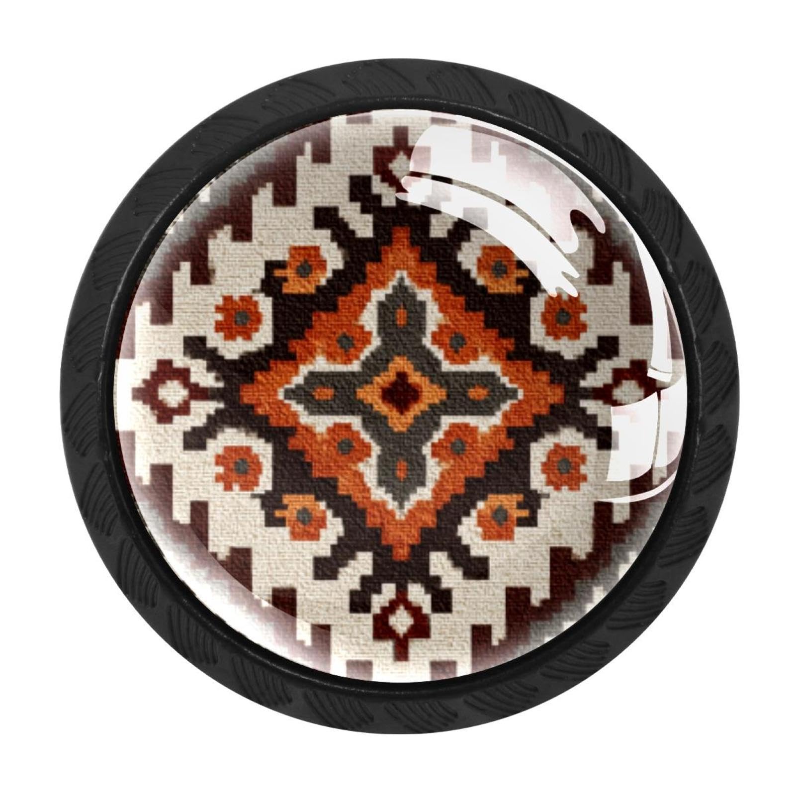 CHENZZZZ 4 Pieces Retro Beige Ethnic Pattern (4) Kitchen Cabinet Knobs Drawer Knobs Dresser Knobs Black Knobs Drawer Pulls Dresser Drawer Handles Knobs for Dresser Drawers
