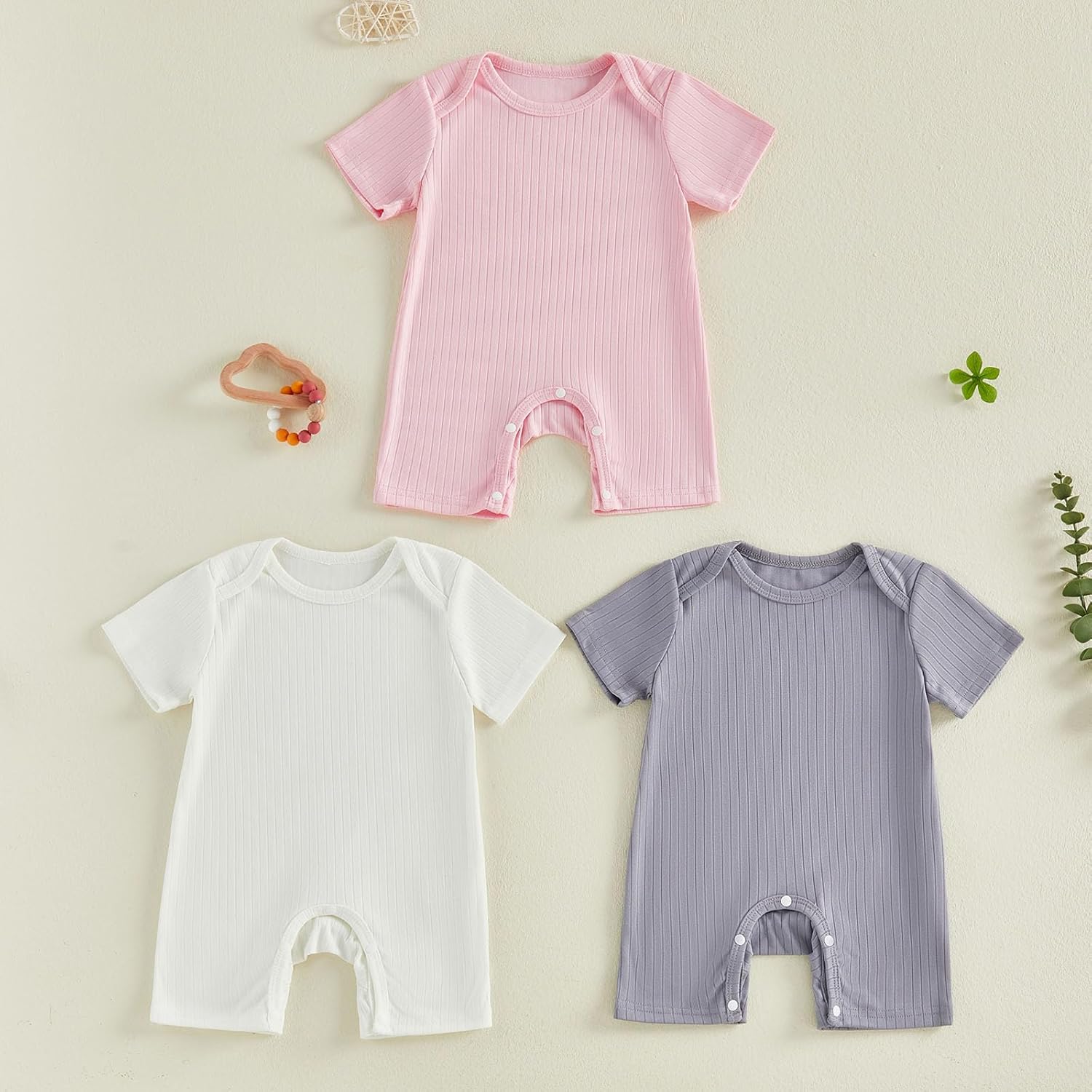 Baby Boys Girls Clothes Newborn 3-pack Romper Solid Short Sleeve One Piece Jumpsuit Infant Summer Spring Outfits - Image 8