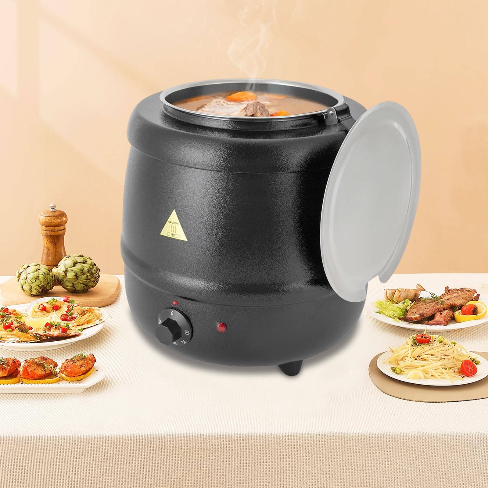 Bollitore elettrico da 10 l, con inserto in acciaio inox, 400 W, con coperchio, temperatura regolabile da 35 a 80 °C, cavo da 90 cm, ideale per feste, gastronomia e catering