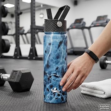 Konokyo 22oz Paslanmaz Çelik Su Şişeleri 3 Kapaklı Spor Yalıtımlı Su Şişesi, Mermer Gece Yarısı