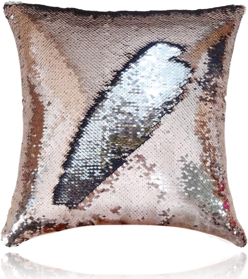 14"x14" Rose Gold and Silver Mermaid Throw Sequin Pillows Covers,Two-Color Reversible Sequins Mermaid Square Sequin Pillow Cover Cushion