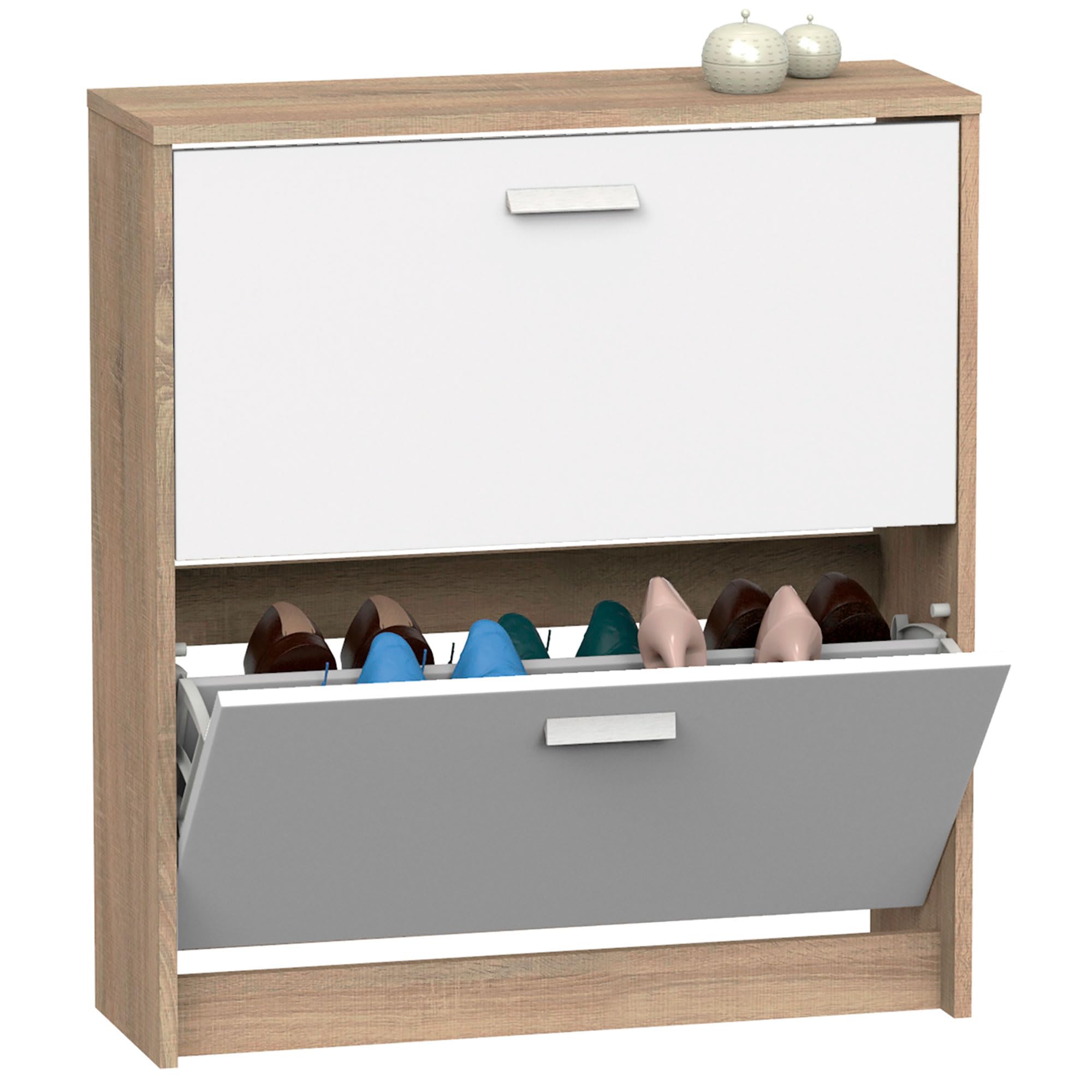 briebe Zapatero Entrada Recibidor, Mueble Auxiliar Estrecho de Madera para Zapatos, 2 Puertas, 82x74x25 cm (Alto x Ancho x Profundo), 12 Pares Aproximadamente, Nova (Cambrian/Blanco)