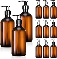 Tessco 12 Pack Amber 8.5oz Refillable Plastic Pump Bottles - Unbreakable Dispensers for Shampoo, Lotion, Soap, Sanitizer