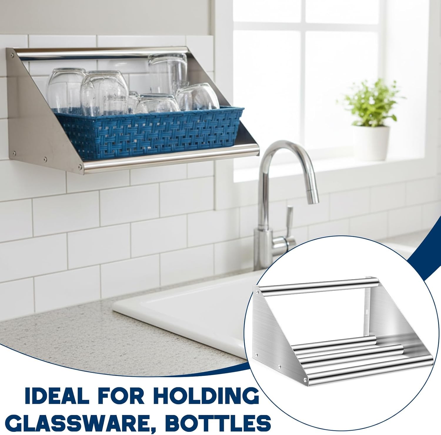 Zonon 22 Inch Stainless Steel Tubular Wall Mount Shelf for Glass Rack and Dish Drying, Commercial Grade for Home Bar Restaurant Kitchen Milk Tea Shop Use