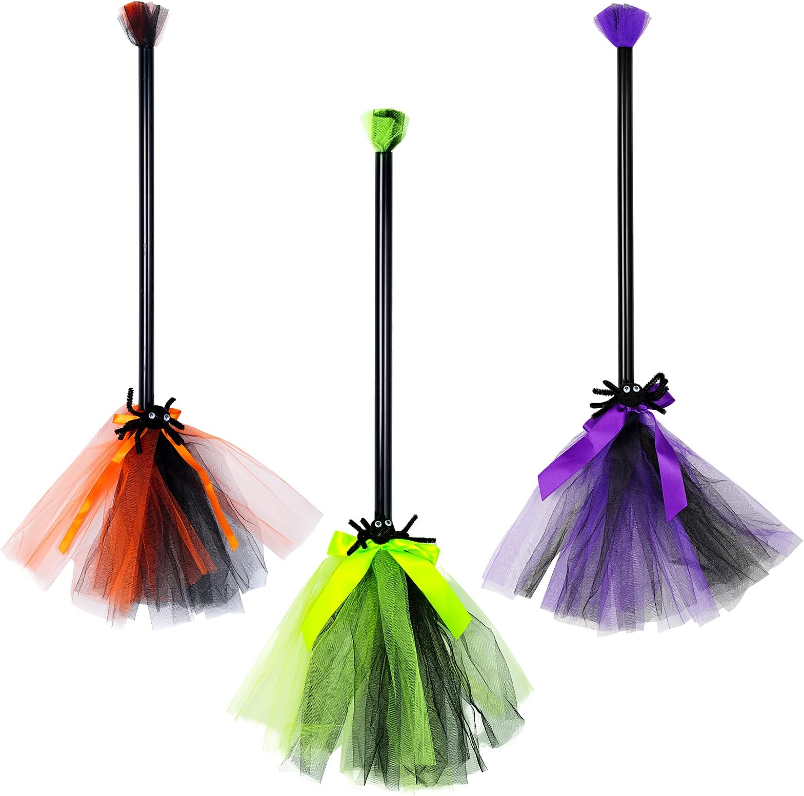HOVEOX 3 Pack Halloween Witch Broom Plastic Witch Broomstick 3 Colors Broom Props Cosplay Broomstick for Halloween Costume Party Supplies