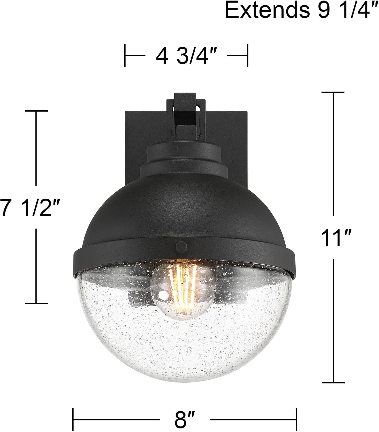 Possini Euro Design Sargasso 11" High Modern Industrial Outdoor Wall Light Fixture Mount Porch House Exterior Outside Weatherproof Sand Black Marine Grade Finish Clear Glass Shade Front Door Patio