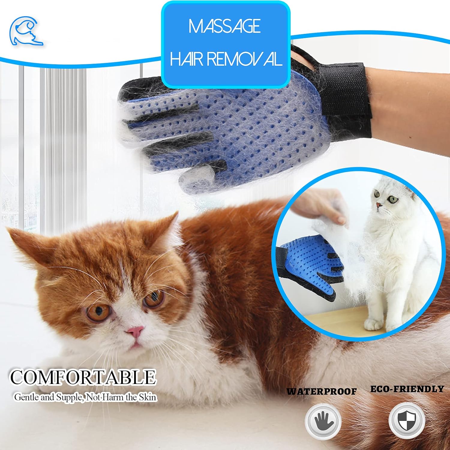 SSRIVER Pet Grooming Glove Hair Remover Brush Gentle Deshedding Efficient Pet Mitt Pet Massage Gloves Left & Right Hand Draw Dog Cat Horse Long Short Fur (1 Right Hand (Blue)) : Pet Supplies