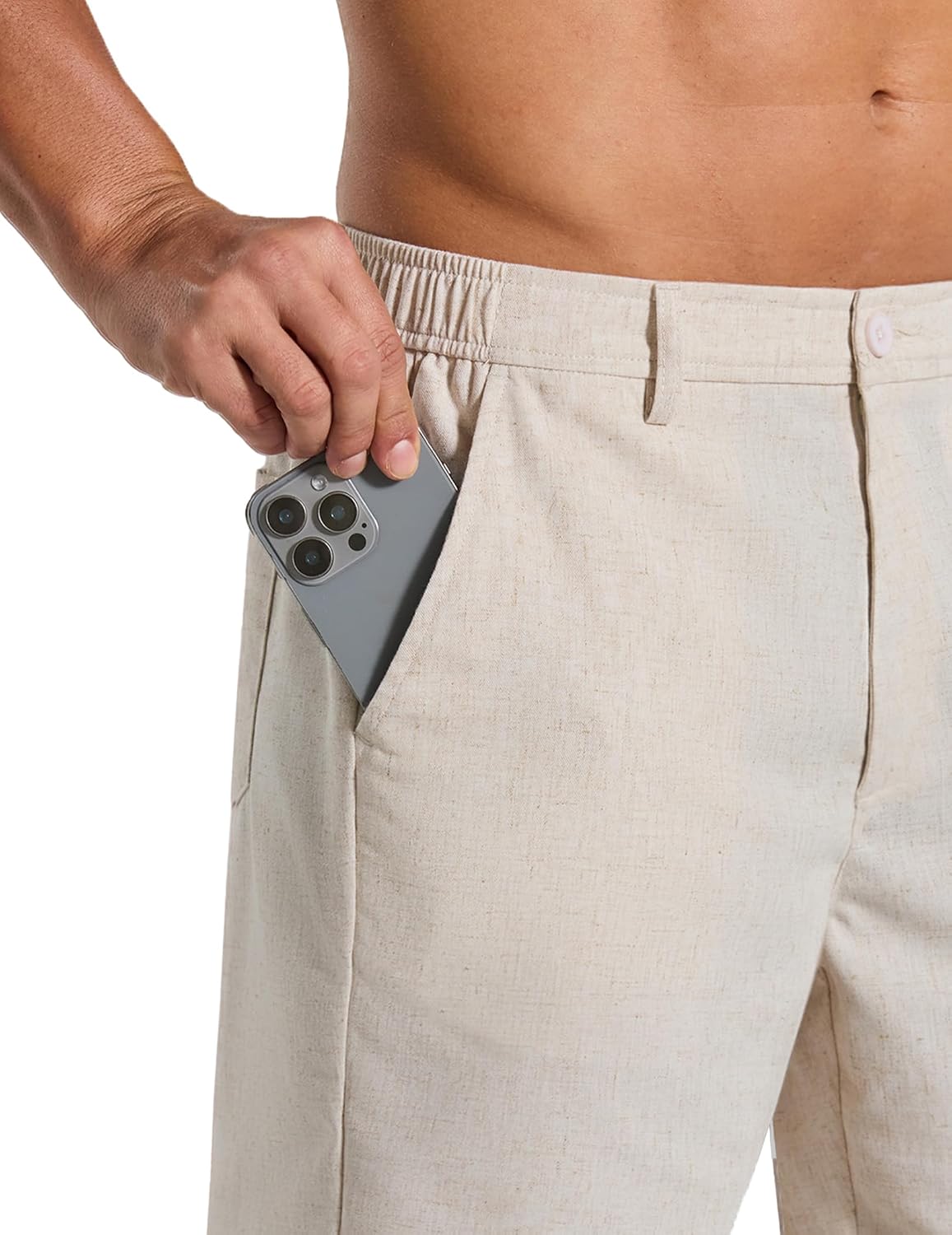 COOFANDY Mens Casual Shorts 9" Flat Front Elastic Waist Linen Dress Shorts Lightweight Summer Outfits with Pockets - Image 3