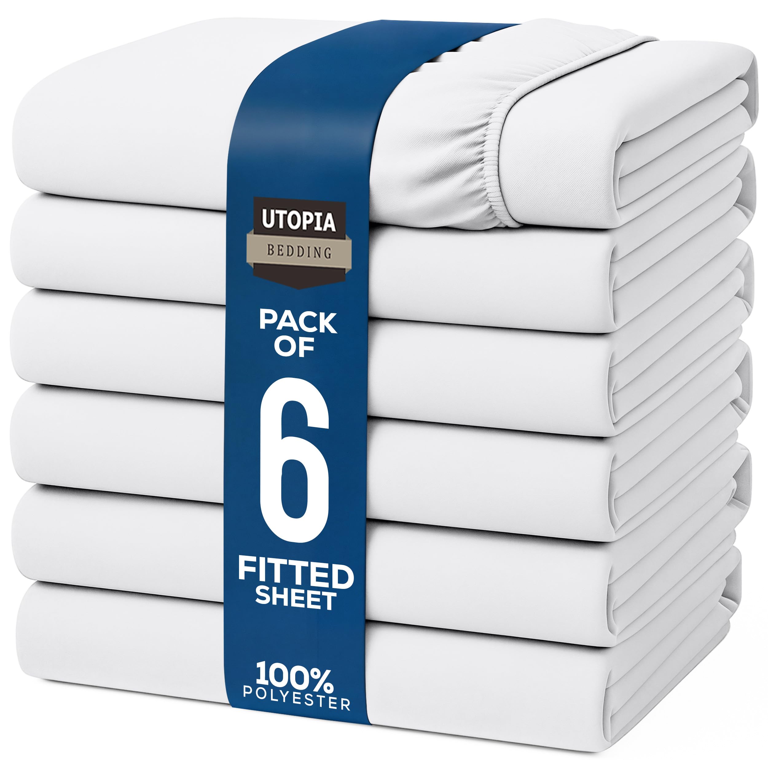 Utopia Bedding Fitted Sheet (Bulk Pack of 6) - Deep Pocket - Easy Care - OEKO-TEX Certified - Soft Brushed Microfibre Fabric - Shrinkage and Fade Resistant (Single, White)