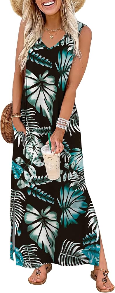 XIEERDUO Spring Dresses for Women Summer Sleeveless Boho Beach Cruise Maxi  Sundresses with Pockets Women's Clothing Travel Outfits Tropical Hawaiian  Dress A-Black Leaf S at Amazon Women's Clothing store