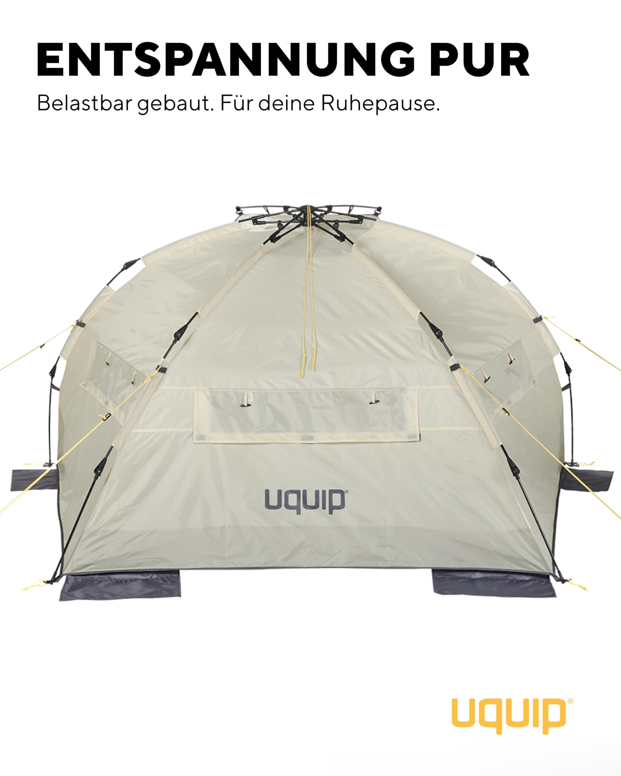 Uquip Strandmuschel Speedy XL Boulder I 170 x 115 x 230 cm I UPF 50+ Strandzelt zum Schutz vor Sonne, Wind & Regen I tragbares Beach Zelt mit Quick-Up System I ideal für Strand, Camping & Picknick