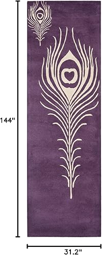 Miniatura 2 de SAFAVIEH Soho Collection SOH704A - Alfombra de pasillo hecha a mano de lana y viscosa de 2 pies 6 pulgadas x 12 pies, color morado y marfil