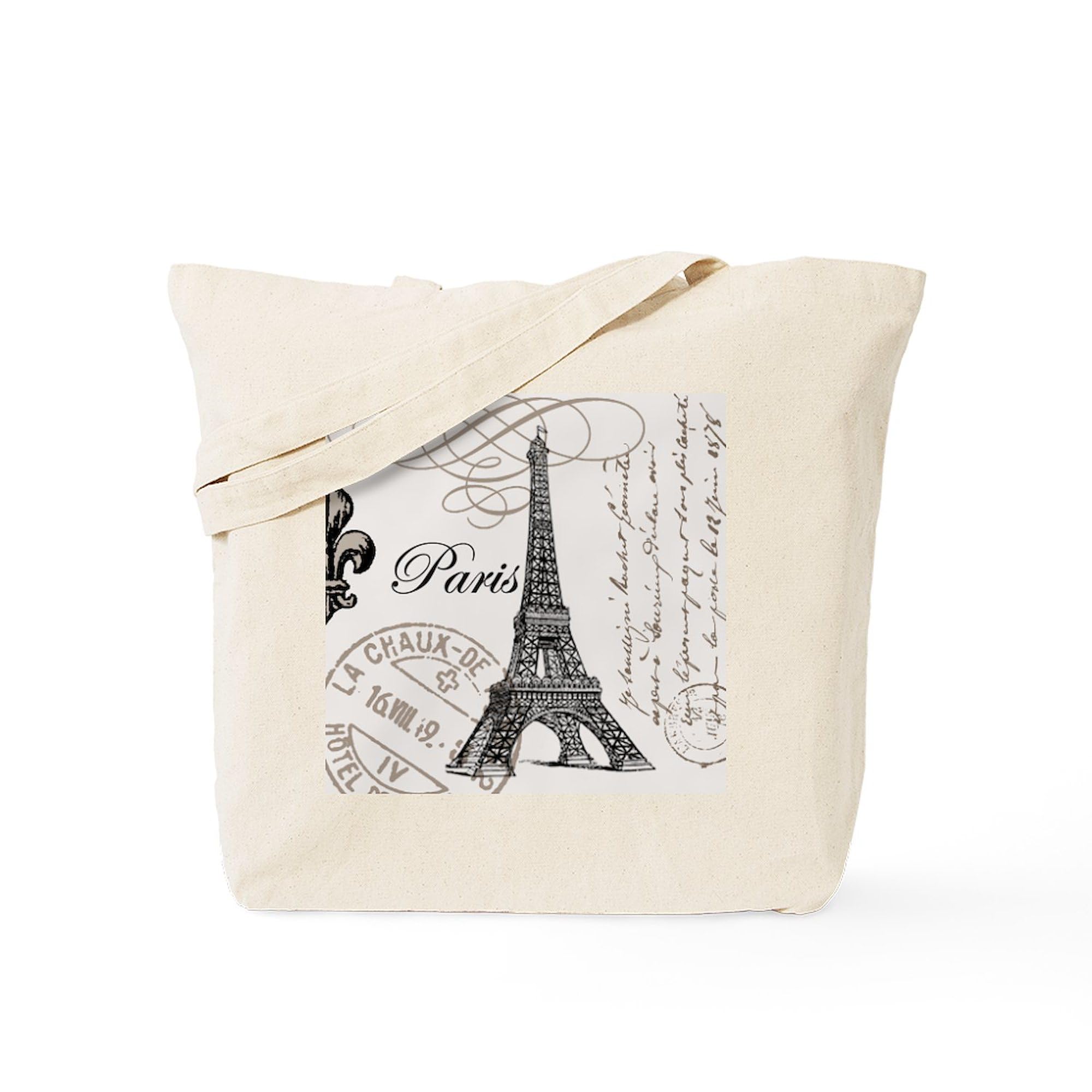 CafePress Vintage Paris Eiffel Tower Tote Bag Reusable Natural Beige Canvas Shopping Bag