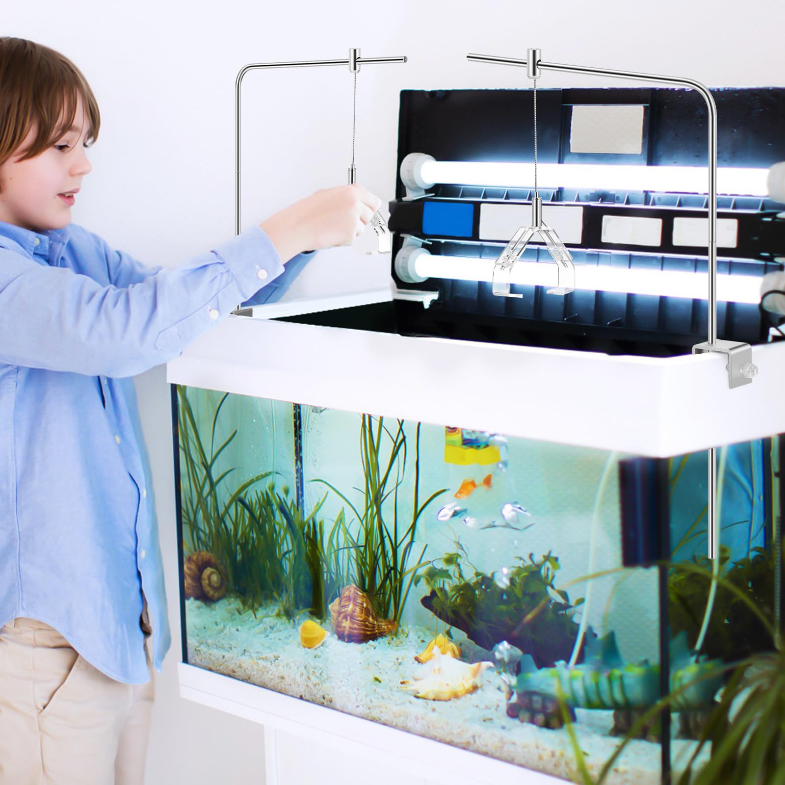 Beavorty Kit di Sospensione per Luci da Acquario (2 Pezzi): Staffa Regolabile per Lampada da Acquario, Supporto in Vetro Piantumato, Braccio di Sospensione per Marino/barriera Corallina, Supporto in
