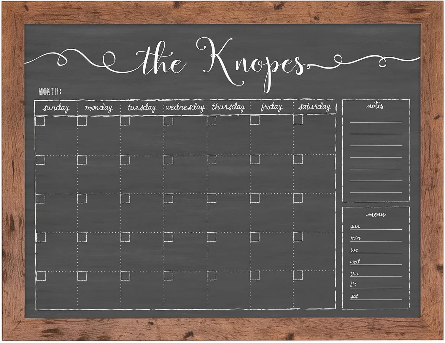 Chalkboard Calendar, 24x18 or 36x24 Horizontal Framed Dry Erase Planner, Free Customization, Reusable 18x24 Customized Dry Erase Wall Planner, Family Framed Dry Erase Board, perpetual calendar