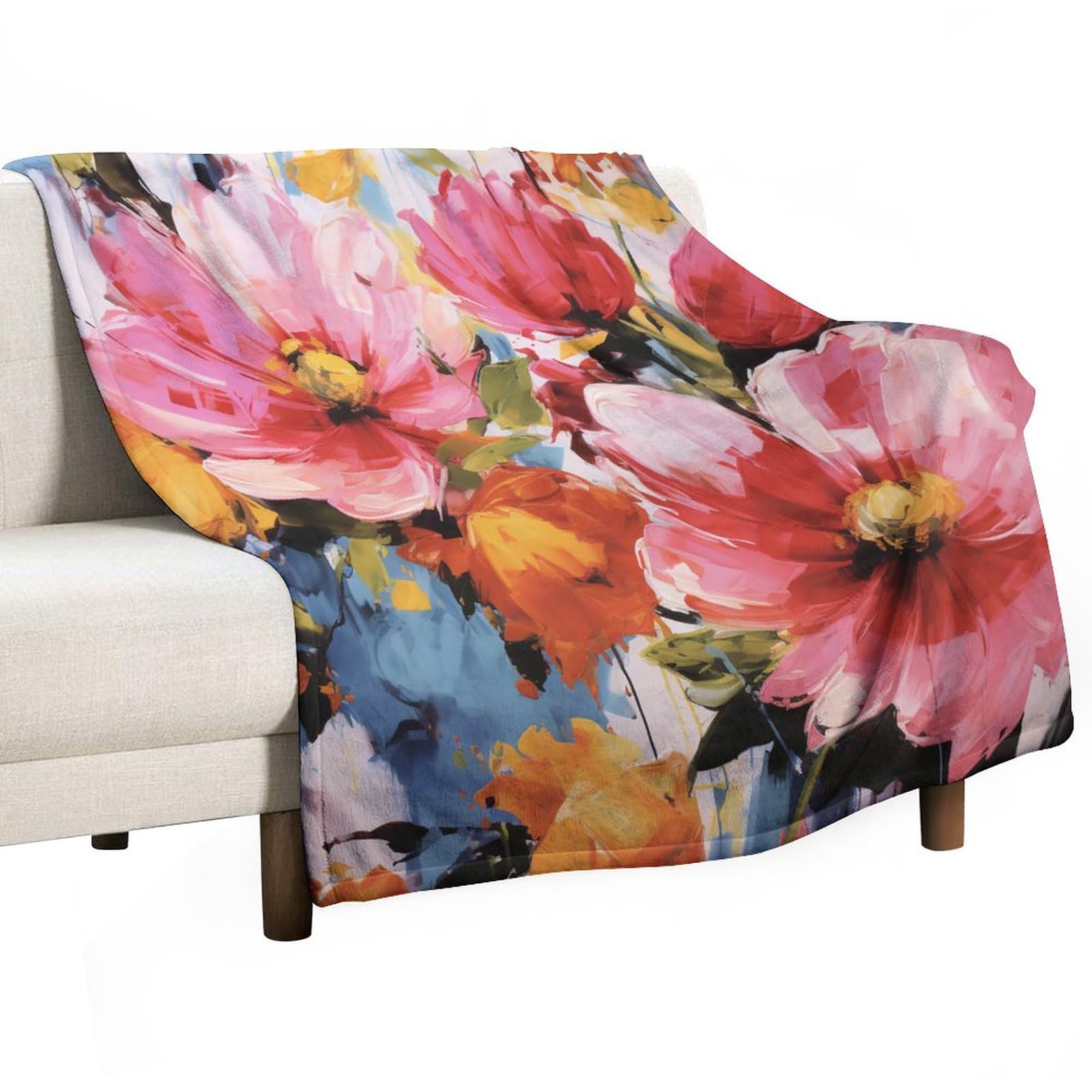 Couverture polaire douce à motif floral rose vif en tissu haut de gamme durable