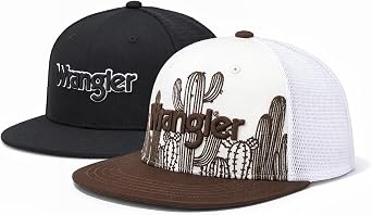 Montana West X Wrangler Snapback Hat 2-Pack Breathable Mesh Back Trucker Caps with 7-Panel Adjustable