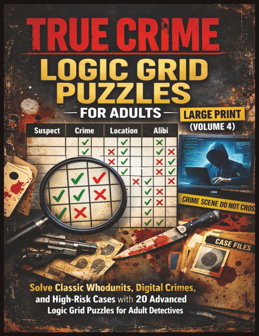 True Crime Logic Grid Puzzles for Adults – Large Print (Volume 4): Solve Classic Whodunits, Digital Crimes, and High-Risk Cases with 20 Advanced Logic ... Hard Mystery & Deductive Reasoning Cases)