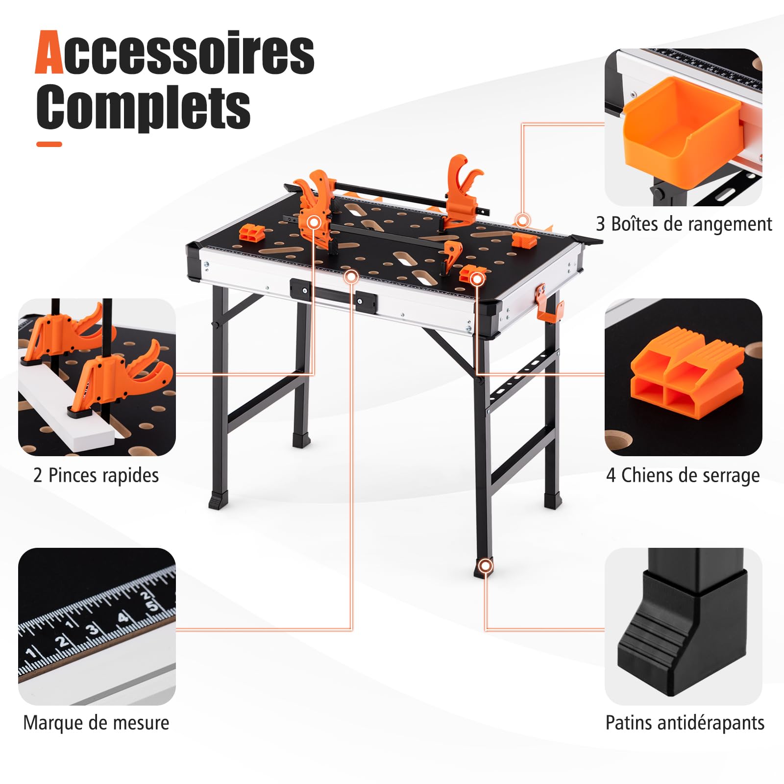 GYMAX Établi Pliable,Travail de Travail Multifonctionnel, Chevalet de Sciage avec Poignée Portable, Plateau Combinable, Charge 454 kg, pour Mesure/Travail du Bois/Réparation