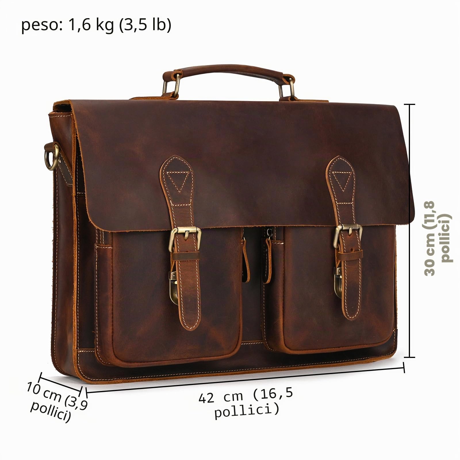 vintage Grande tracolla Borsello uomo pelle vintage Borsa Vero Cuoio Messenger bag per Laptop da 14, 15,6 Pollici Viaggio