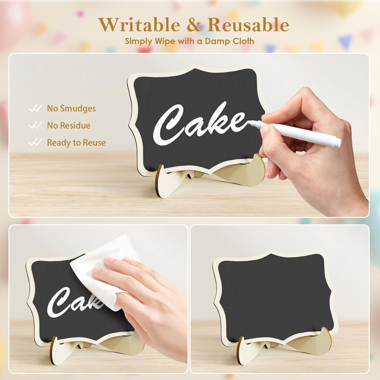 Navatiee 6PCS White Buffet Risers, Food Risers for Buffet Table, Acrylic Nesting Display Stands, 2 Sets of 3 Sizes (6", 7", 8") with 6 Mini Signs & 2 Markers for Party Catering, Desserts & Jewelry