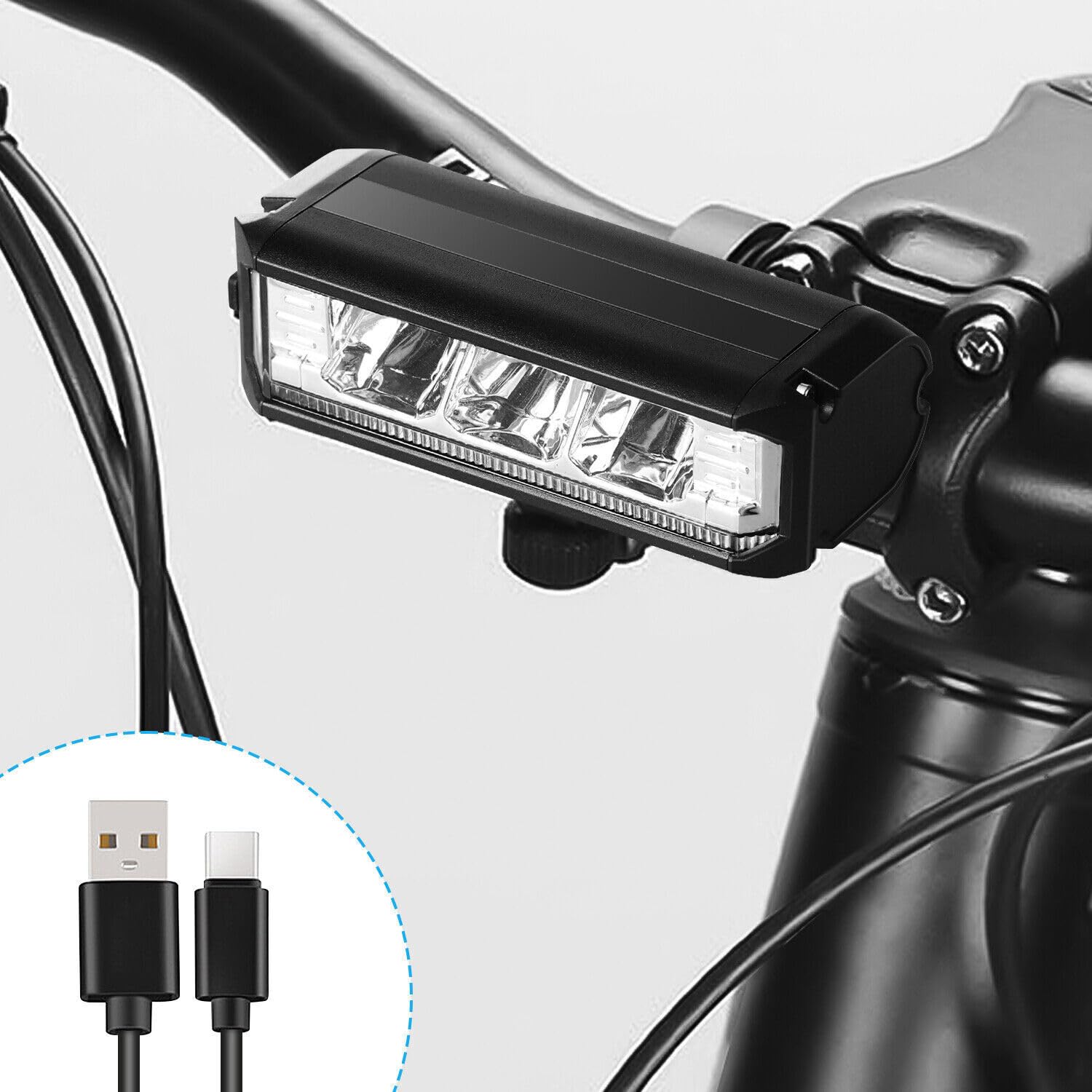 3 LED Bicycle Light - Super Bright 1200 Lumen High/Low Beam USB-C Rechargeable Waterproof Bike Lights-Black