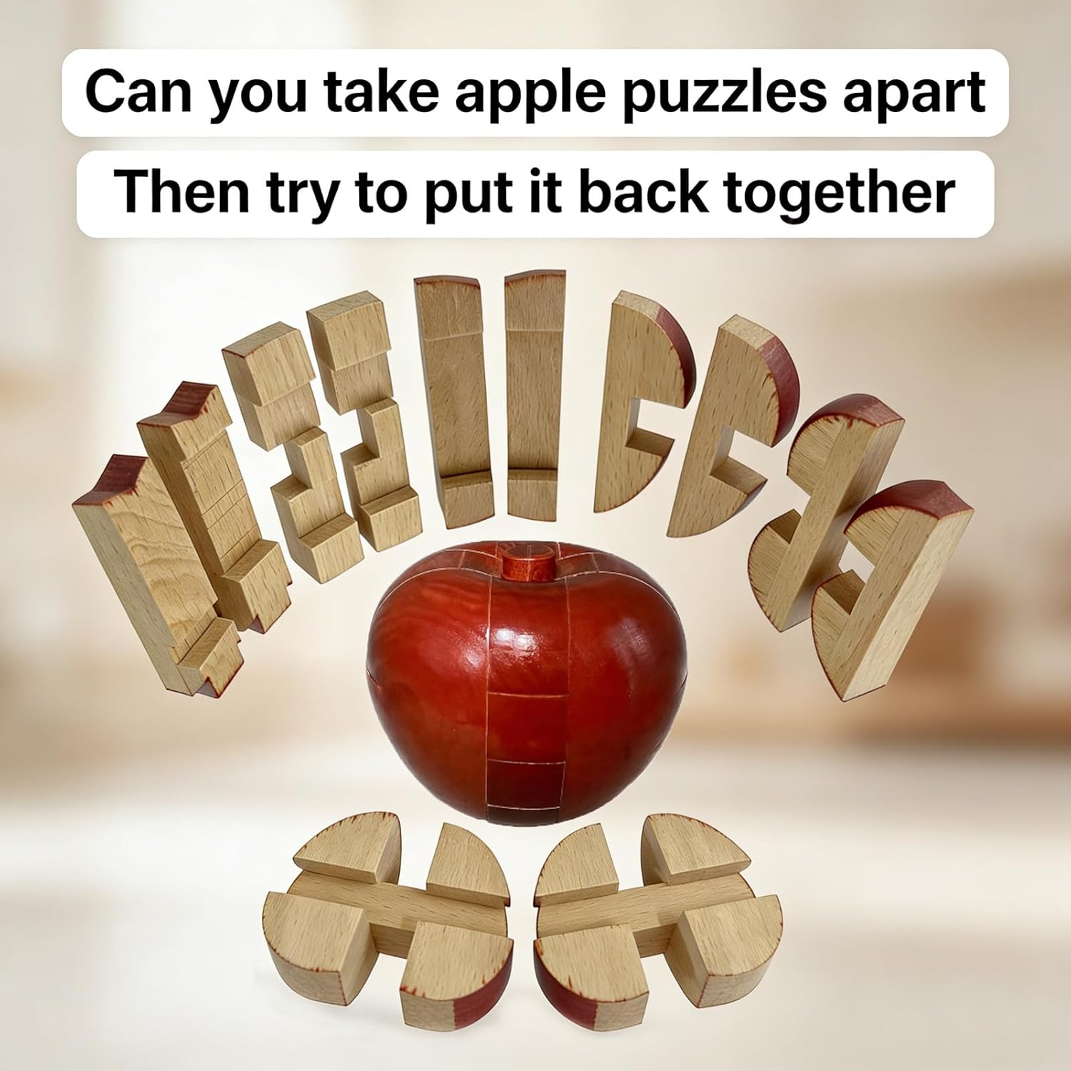 RICHOOSE Brain Teasers Wooden Apple Puzzles for Adults - Challenging 3D IQ Logic Games for Teens 14+, Stress Relief Desk Toys & Office Decor, Unique Gifts for Women,Men,Grandparents (Red)