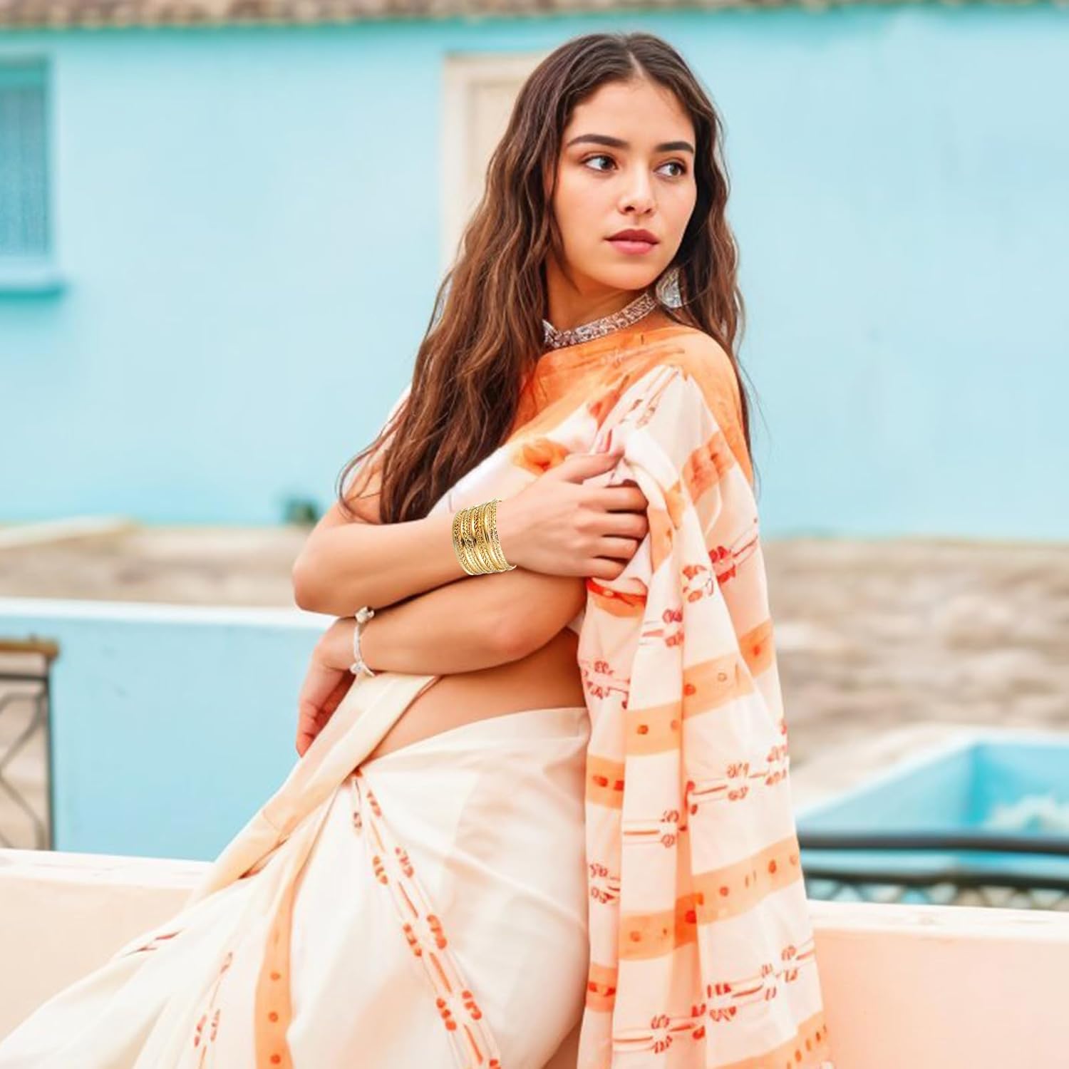 Yolev 12pcs Good Bangles for Women, Boho Stackable Bangle Bracelets, Multi Layer Stackable Gold Stack Bracelets for Women Boho Jewelry Gift Mixed Metal Textured - Image 7