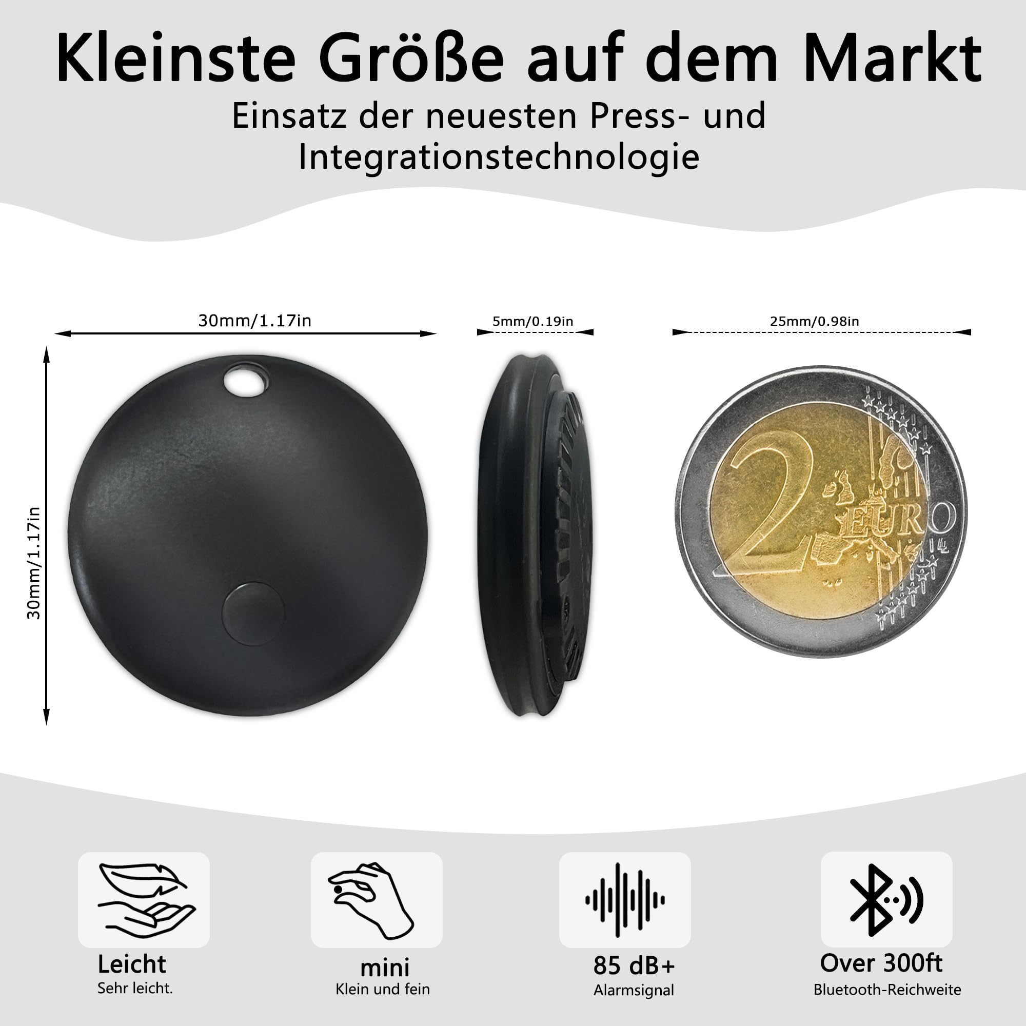 2025 Chiavi Tracker (per iOS e Android) Smart Tag Finder per custodia funziona con Apple Find My (certificato Apple MFi) e Google Find My Device – 4 pezzi (bianco)