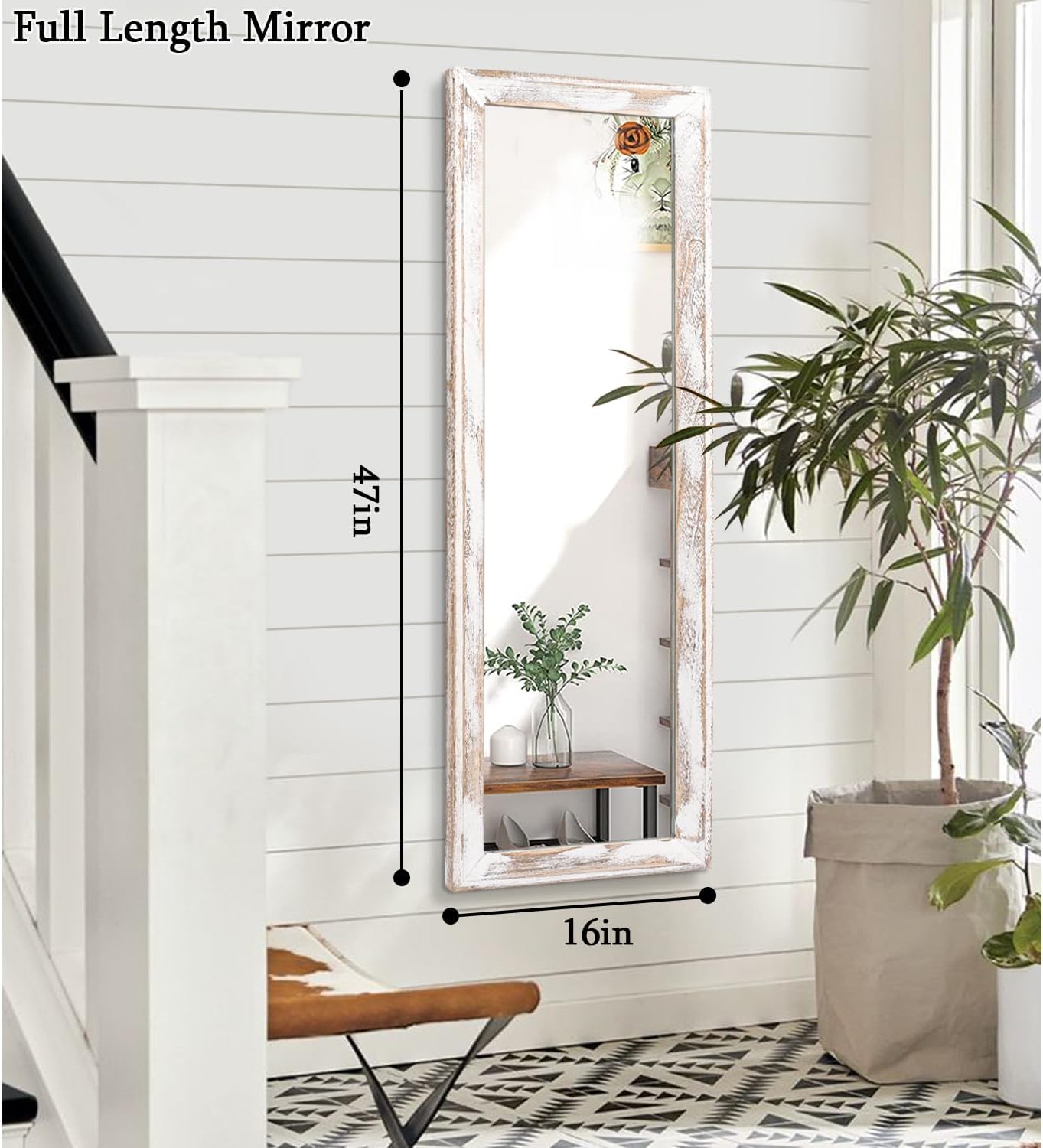 (SIZE UNKNOWN) AAZZKANG Wall Mirror Full Length with Wood Frame Rustic Large Hanging Mirrors Decorative for Bedroom Living Room Bathroom Entryway Rectangular Solid Color