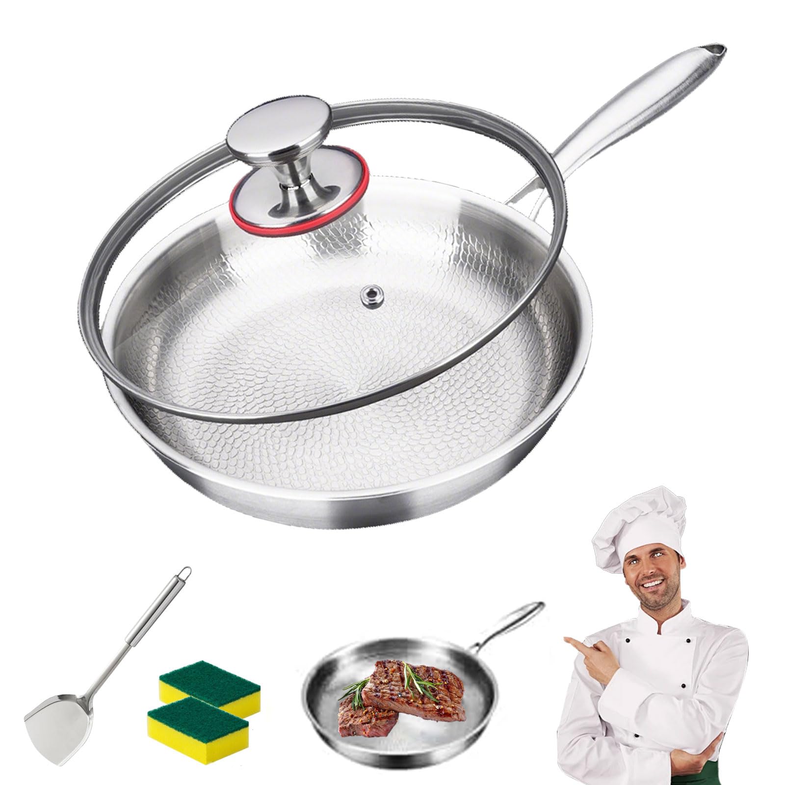 Poêle en acier inoxydable martelé Titanium Pro avec couvercle, l'excellence de la cuisson