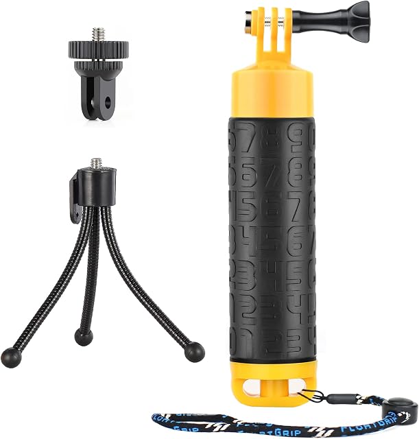 SOONSUN Waterproof Floating Hand Grip Monopod Pole for GoPro Hero 9, 8, 7, 6, 5, 4 , Session, 3+, 3, 2 Cameras  Includes Mini Flexible Tripod , 1/4 Tripod Adapter, Adjustable Lanyard, Thumb Screw