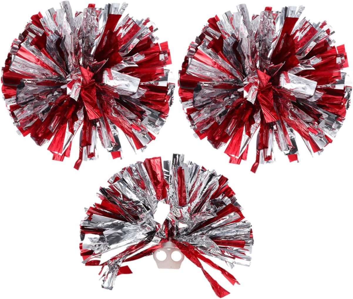 YARNOW 3Pcs Metallic Cheerleading Pom Poms Handle Shiny Foil Cheerleader Accessories for Dance Teams Sports Events and Celebrations