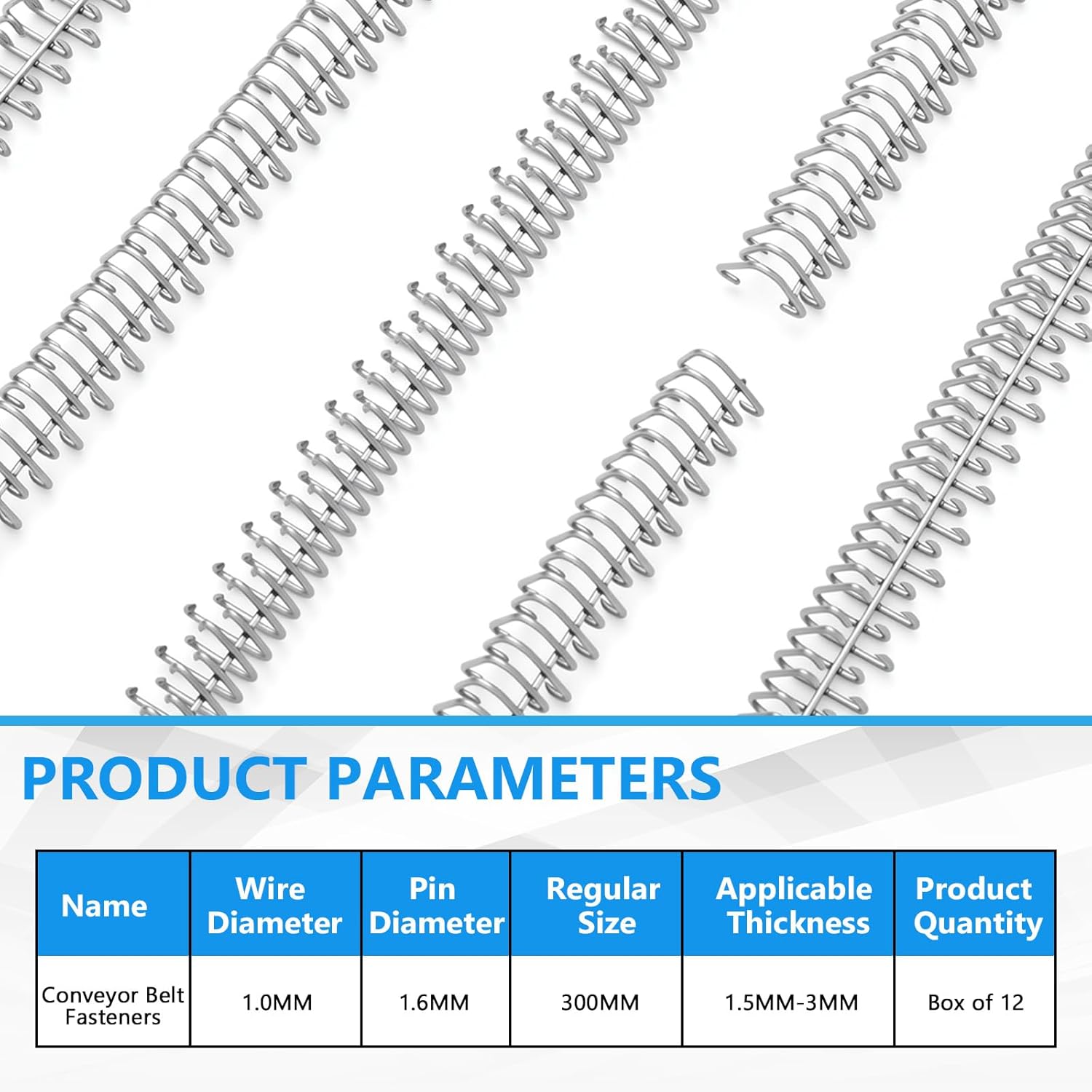 Threlaco 12'' Conveyor Belt Fastener 12 Pcs 316 Stainless Steel Industrial Conveyor Belt for 0.06'' - 0.12'' with 70'' H hinge Pins for Light Industrial Duty Buckle Staple Fastening