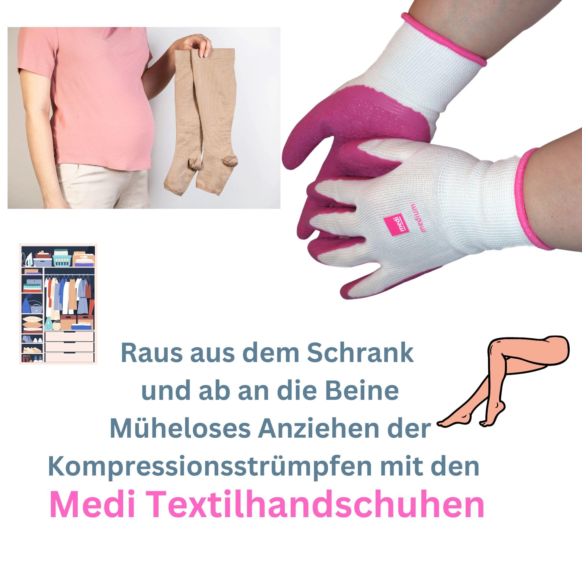 Medi Textilhandschuhe (Paar) fr einfaches Anlegen von  Kompressionsstruempfen inklusive Olanmarp Waeschenetz - Einfache Handhabung  (Handschuhe Gr. L) : Amazon.de: Drogerie & Krperpflege